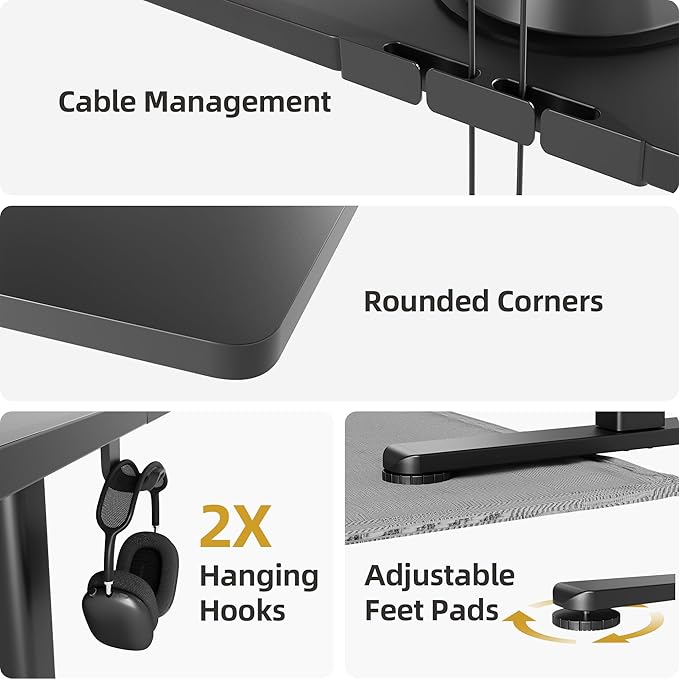 Seang Standing Desk with Adjustable Height, 48x24 Inch Electric Stand Up Desk for Home Office, Studio, Computer Workstation, Black Top
