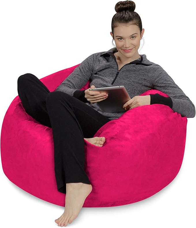 Sofa Sack Bean Bag Chair - Plush, Ultra Soft Memory Foam Bean Bag Chair with Microsuede Cover - Stuffed Foam Filled Furniture and Accessories for Dorm Room - Magenta 3'