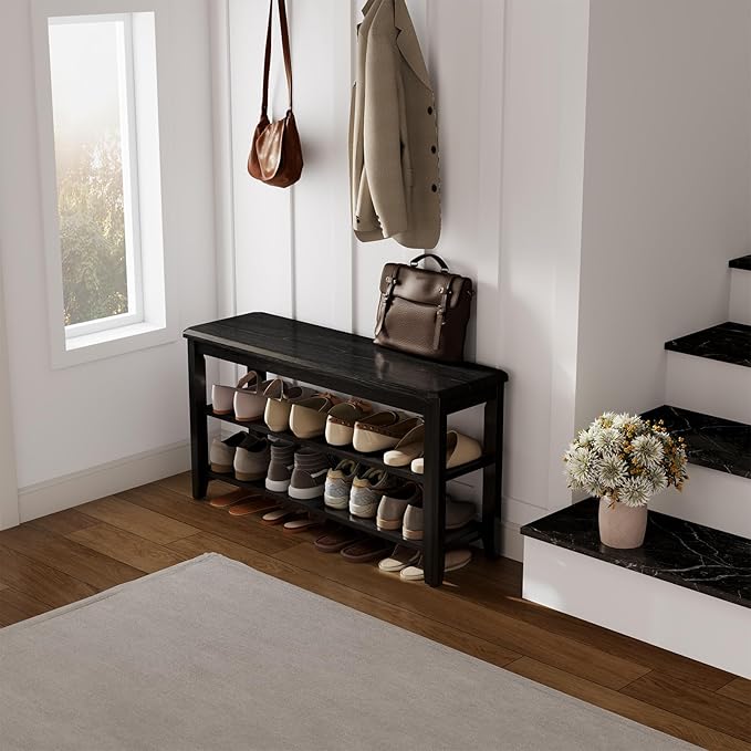 Wood Shoe Rack Bench for Entryway, 2 Tier Shoe Rack for Front Door Entrance, Shoe Bench with Shoe Storage for Entryway, Bedroom, 31.5"