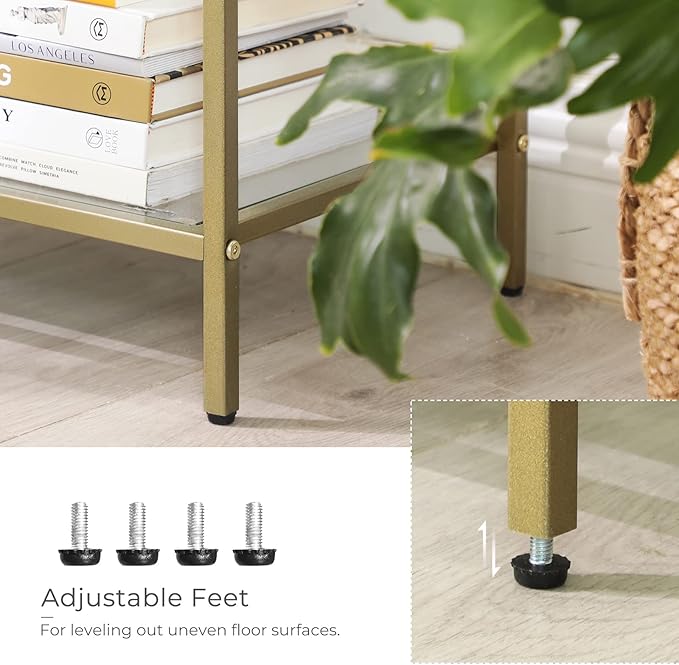 VASAGLE 39.4 Inch Console Table with 3 Shelves, Sofa Tables, Modern Entryway Table, Metal Frame, Tempered Glass Shelf, Entryway Living Room Bedroom, Metallic Gold and Transparent ULGT27G