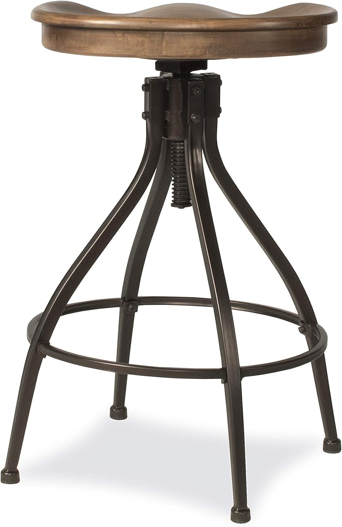 Hillsdale Worland Backless Metal Adjustable Height Stool with Wood Saddle Seat, Set of 2, Brown