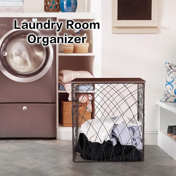 Small Coffee Table Storage, Square End Tables Blanket Basket with Lid for Living Room Folding Storage Side Table 1 Pack