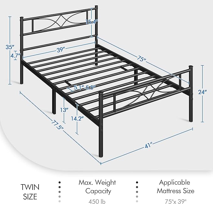 Yaheetech Twin Size Bed Frame Metal Platform Bed with Curved Design Headboard Footboard/No Box Spring Needed/Mattress Foundation/Heavy-Duty Support/Easy Assembly/Black