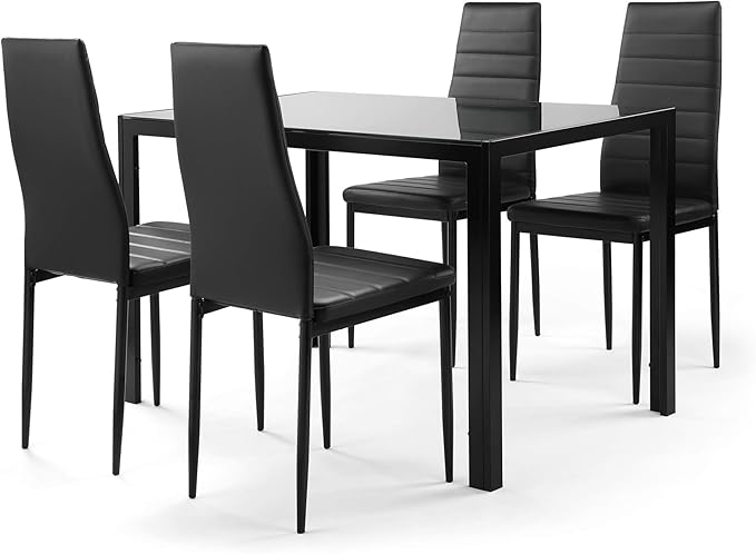 Ball & Cast 5 Pieces Dining Table Set with 4 Faux Leather Chairs,Wooden Living Room Furniture W/ 47.25" Rectangle Kitchen Desk,for Restaurant,Home Bistro,White