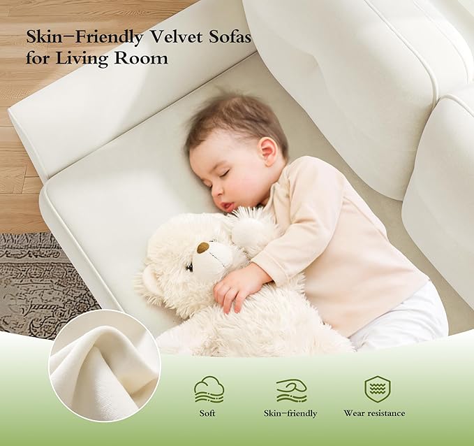 Small Sofa Couch, 48" Loveseat Sofa, Soft Velvet Love Seat Couches, Small Couch for Bedroom with 21" Deep Seat, Comfy Couches for Living Room, Tool-Free Setup Sofas for Living Room, White