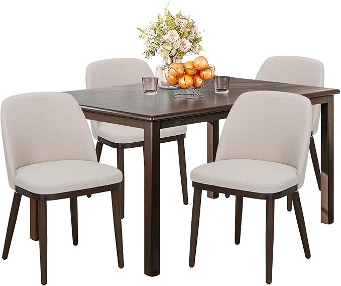 COLAMY 60 Inch Rectangular Kitchen Dining Table for 4, Modern Farmhouse Dining Table Set for 4, Wood Dining Table and Upholstered Dining Chairs for Kitchen, Dining Room, Restaurant, Brown/Beige