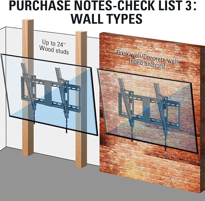 Mounting Dream Tilt TV Wall Mount TV Bracket for Most of 42-70 Inches TVs, TV Mount Tilt up to 20 Degrees with VESA 200x100 to 600x400mm and Loading 132 lbs, Fits 16", 18", 24" Studs MD2165-LK