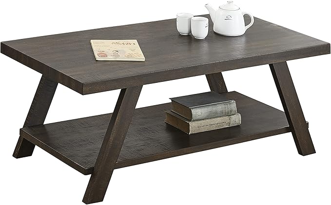 Roundhill Furniture Athens Contemporary Wood Shelf Coffee Table, Weathered Espresso
