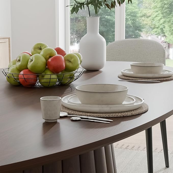 Casaphoria 67" Oval Dining Table, Modern Wood Kitchen Table with Cone Shaped Strip Convex Base for Living Room & Dining Room, Easy Assembly Farmhouse Furniture for 4-6, Walnut