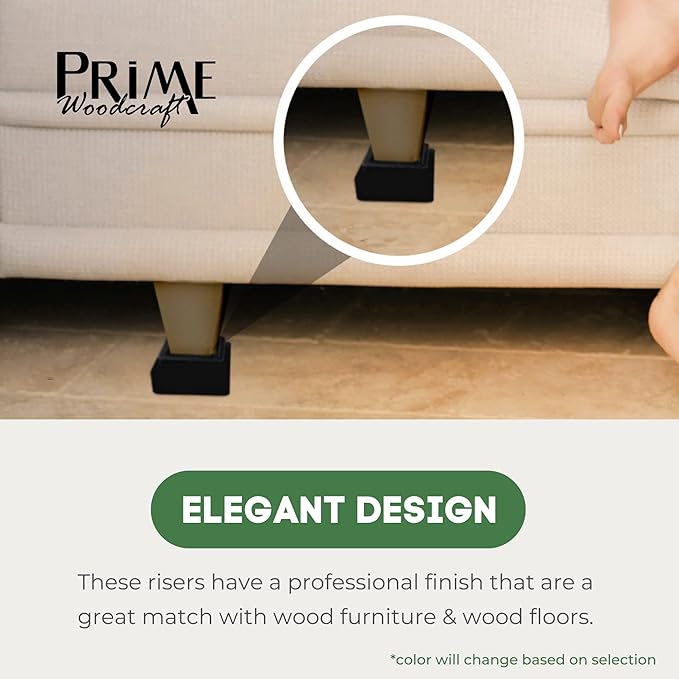 Walnut Wood Risers - 2 Inch Height, 4 Risers, Black - Square Bed Risers for Storage and Cleaning - Heavy Duty Furniture Lifter for Table, Couch and Sofa Legs at Home and Office