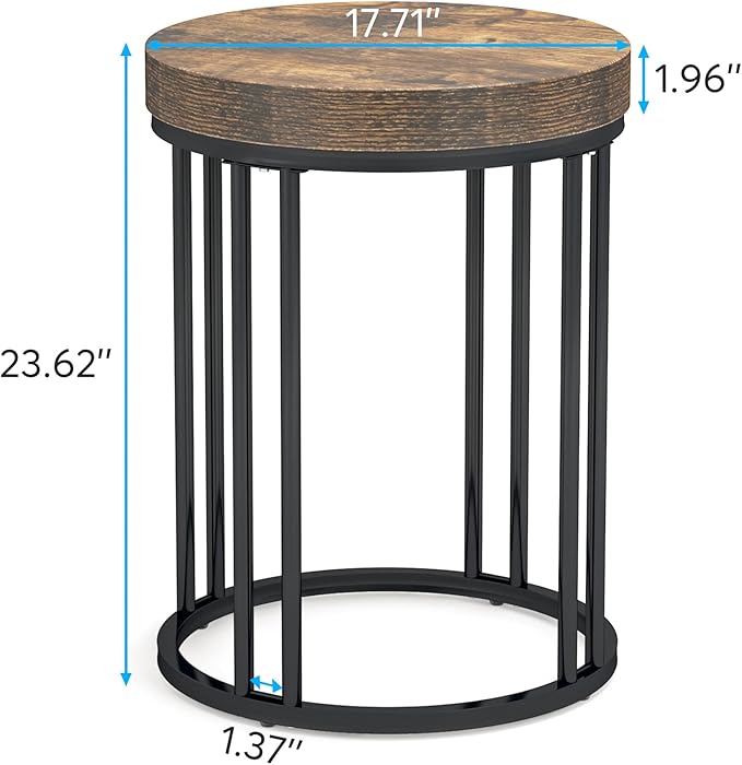 LITTLE TREE Round Side Table, End Table with Metal Frame, Small Wood Tables Tiny Coffee Accent Table Nightstand for Smaller Spaces, Living Room, Bedroom, Balcony (Brown, 2PCS)