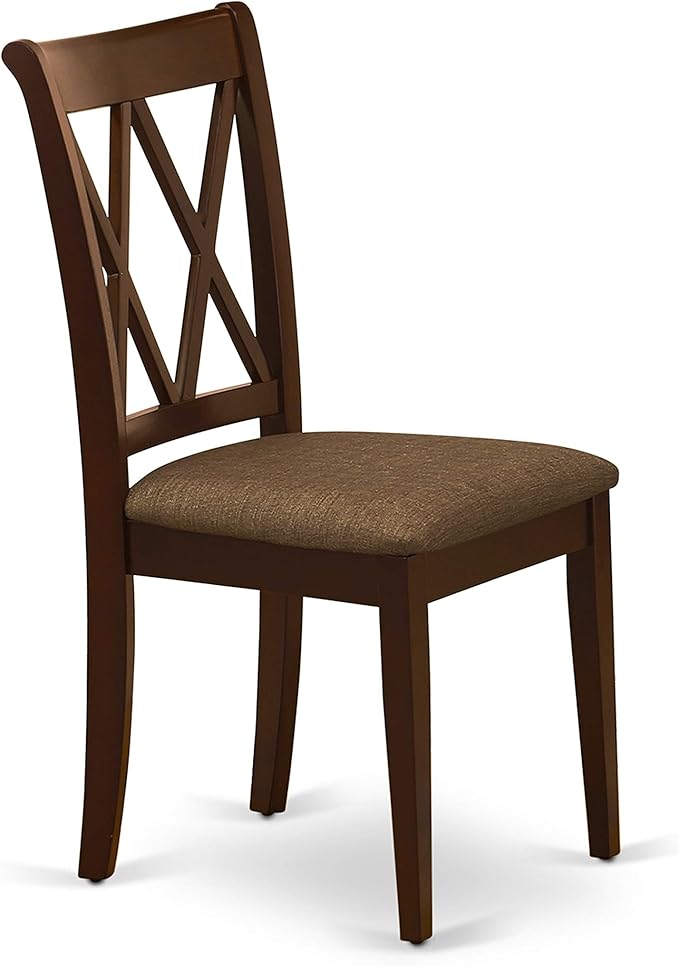 East West Furniture HBCL3-MAH-C 3 Piece Dinette Set for Small Spaces Contains a Round Dining Table with Pedestal and 2 Linen Fabric Dining Room Chairs, 42x42 Inch, Mahogany