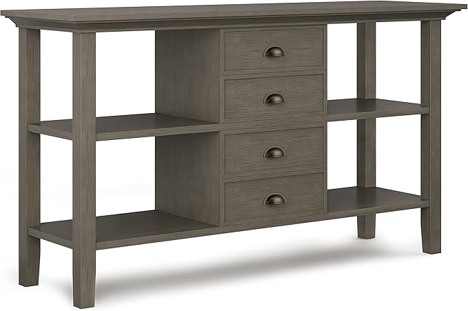 SIMPLIHOME Redmond SOLID WOOD 54 inch Wide Transitional Console Sofa Table in Farmhouse Grey for the Living room Entryway and Bedroom