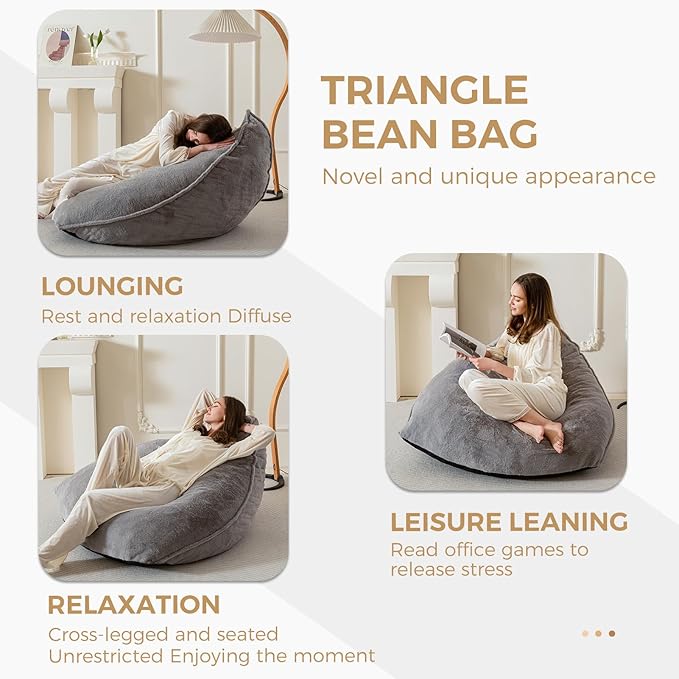 BYBYME Bean Bag Chairs Sherpa Lazy Sofa, Giant Beanbag Chairs for Adults, Teenagers with Stuffed High Density Foam Filling, Comfy Chair for Living Room, Bedroom