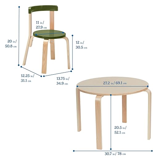 ECR4Kids Bentwood Round Table and Curved Back Chair Set, Kids Furniture, Earthtone, 5-Piece