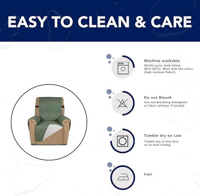 PureFit Reversible Sofa Cover Water Resistant Recliner Couch Cover, Machine Washable Furniture Cover with Adjustable Strap for Dogs, Pets (Recliner, Grayish Green/Ivory)