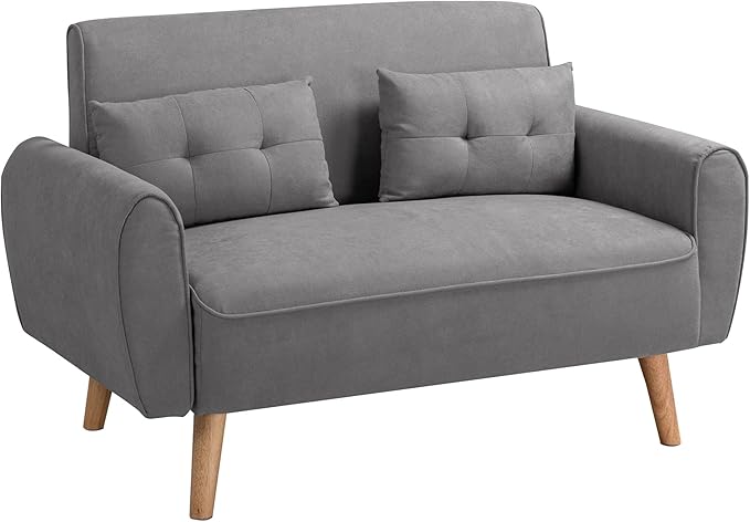 Shintenchi Small Modern Loveseat Couch Sofa, Mid Century Fabric Upholstered 2-Seat Sofa Couch Love Seats Furniture for Small Space,Living Room,Studio,Apartment with 2 Pillows,Light Grey