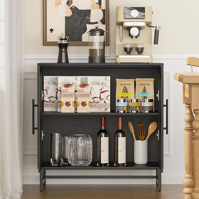 KFO Storage Cabinet with Rattan Doors, Free Standing Buffet Cabinet, Modern Sideboard for Living Room, Hallyway, Entryway