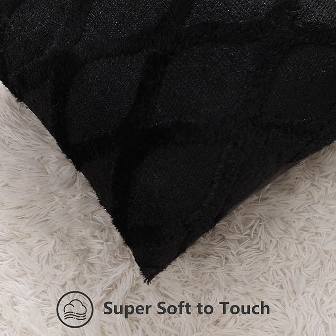 decorUhome Throw Pillow Covers 26x26 Inch Set of 2, Soft Plush Faux Fur Wool Black Couch Pillow Covers, Decorative Neutral Pillow Cases for Bed Sofa Living Room Home Decor