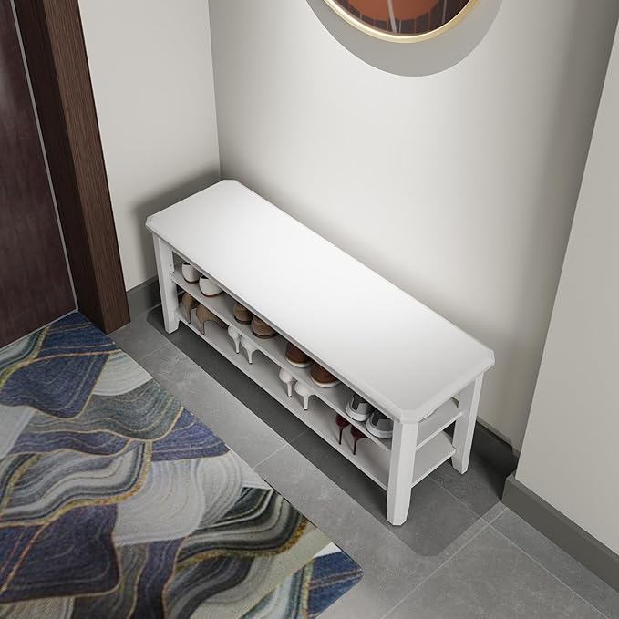 Wood Shoe Rack Bench for Entryway, 2 Tier Shoe Rack for Front Door Entrance, Shoe Bench with Shoe Storage for Entryway, Bedroom, 39.4"