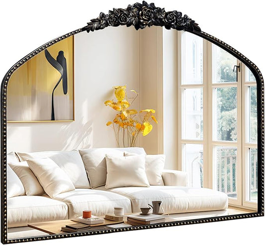 Black Brushed Gold Antique Mirror, 40"x31", Traditional Vintage Mirror with Ornate Metal Frame, Baroque Style for Fireplace, Entryway, Bathroom, Living Room, Hallway