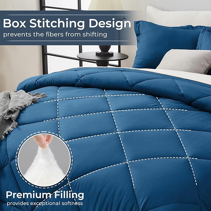 HEVUMYI Teal Blue & Ivory Queen Comforter Set - 7-Piece All Season Bed in a Bag Queen, Ultra Soft Bedding Set with Comforter, Flat Sheet, Fitted Sheet, Pillowcases, Pillow Shams, Teal Blue & Ivory