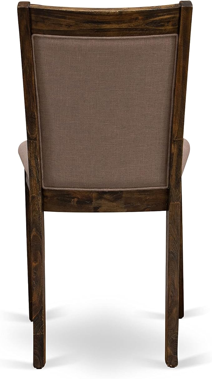 East West Furniture I2MZ5-748 5 Piece Kitchen Table Set for 4 Includes a Round Dining Room Table with Pedestal and 4 Coffee Linen Fabric Parsons Dining Chairs, 48x48 Inch, Distressed Jacobean