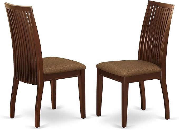 East West Furniture HBIP5-MAH-C 5 Piece Dinette Set for 4 Includes a Round Dining Room Table with Pedestal and 4 Linen Fabric Upholstered Dining Chairs, 42x42 Inch, Mahogany