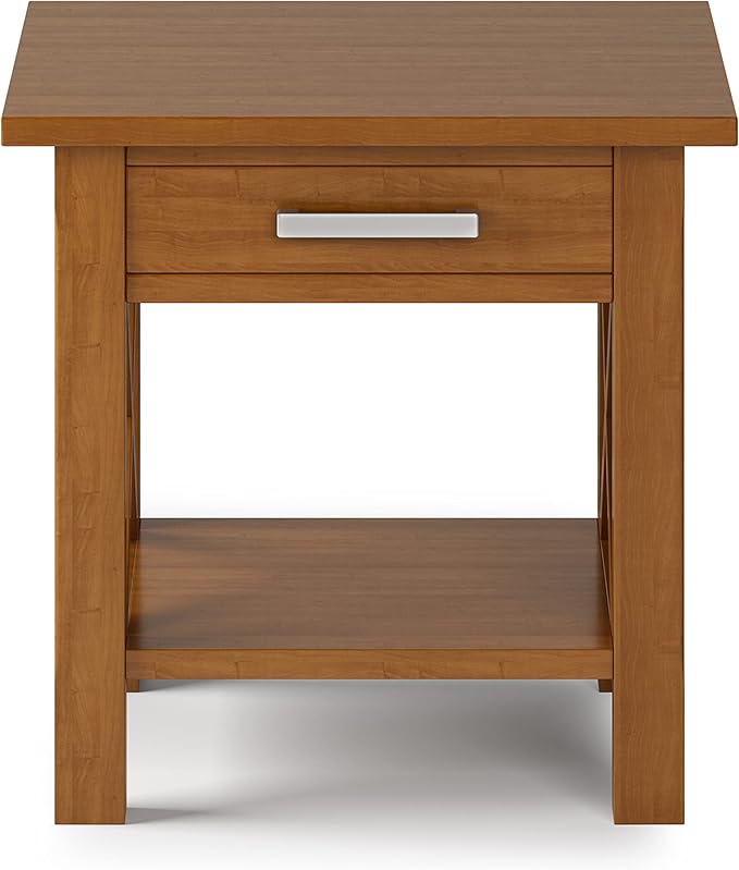 SIMPLIHOME Kitchener SOLID WOOD 21 inch Wide Square Contemporary End Side Table in Light Golden Brown for the Living Room and Bedroom
