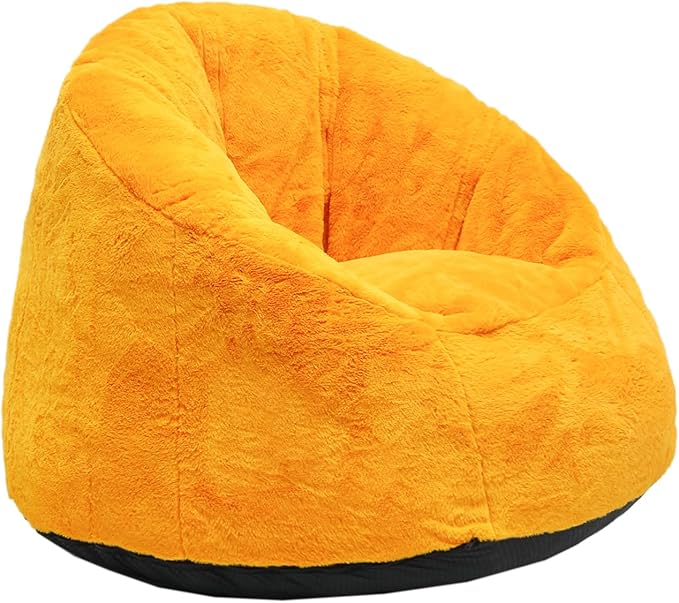 N&V Medium Shell Bean Bag Chair, Adult Size Bean Bag Sack, Foam Filling, Includes Removable and Machine Washable Cover, 37in, Soft Faux Fur, Yellow