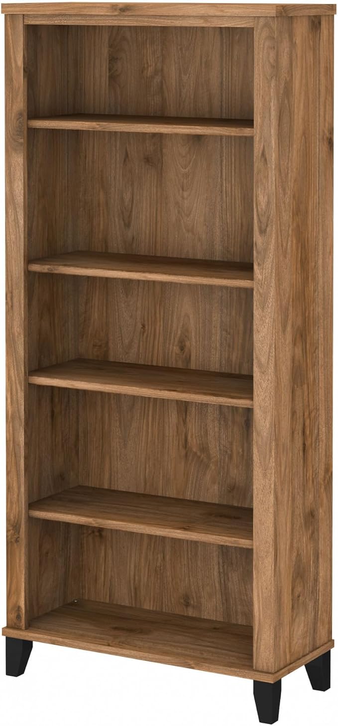 Bush Furniture Somerset 5 Shelf Bookcase in Fresh Walnut, Tall Bookshelf, Large Book Shelf for Living Room, Home Office, or Entryway