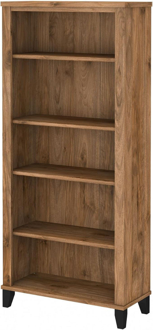 Bush Furniture Somerset 5 Shelf Bookcase in Fresh Walnut, Tall Bookshelf, Large Book Shelf for Living Room, Home Office, or Entryway