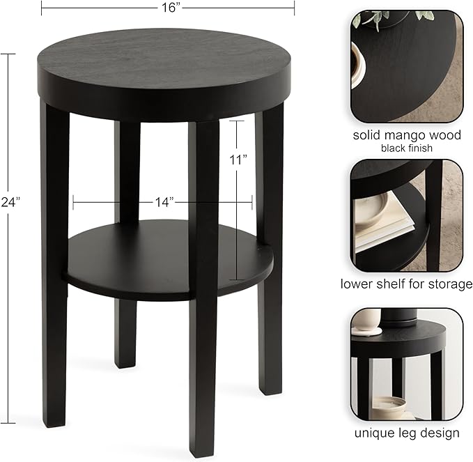 Kate and Laurel Talcott Modern Round Wood Side Table, 16 x 16 x 24, Natural Wood, Transitional Decorative Two-Tier End Table for Use as a Bedroom Nightstand or Living Room Accent