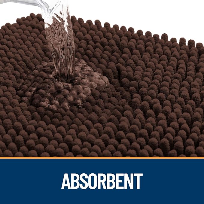 OLANLY Door Mat for Muddy Dog Paws 36x24, Ultra Absorbent Chenille Mud Doormat with Paw Print Design, Non-Slip Washable Doormat for Indoor Entryway, Quick-Dry Pet Bed Mats for Dirty Dogs, Brown