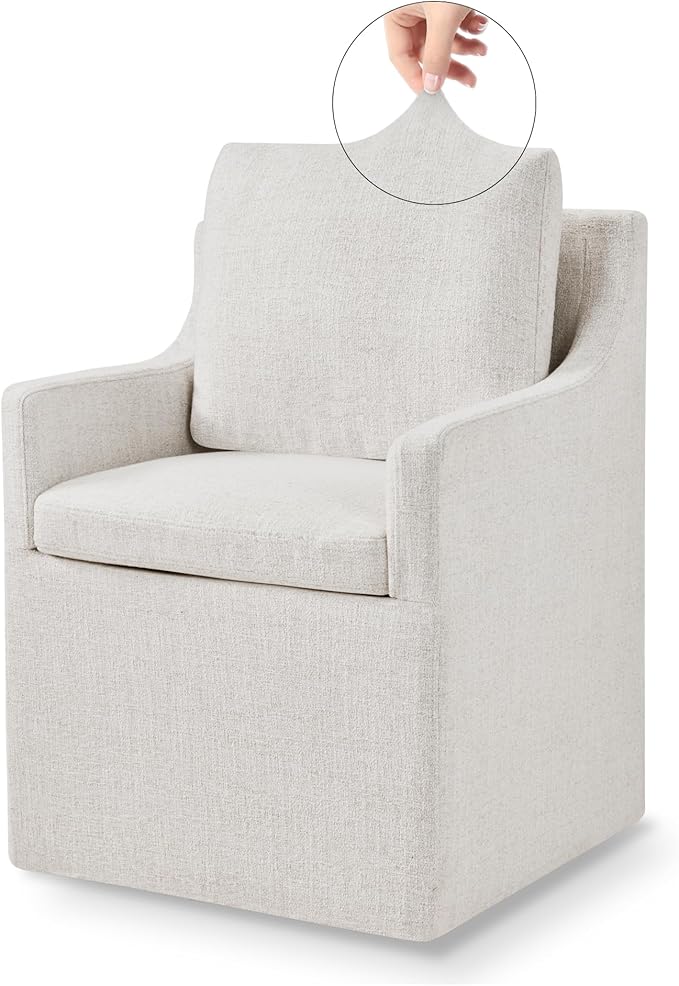 Upholstered Dining Chairs with Casters Easy Assembly Side Deskchair with Rollers for Diningroom, Living Room, Linen, 1 Box