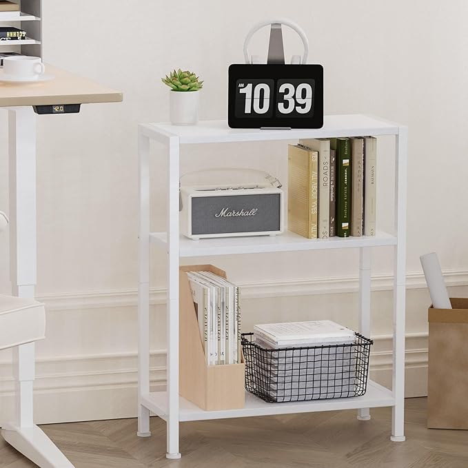 3-Tier Side Table, Small End Table, Sofa Side Table for Narrow Spaces, Slim End Table, Skinny Nightstand Table for Living Room Bedroom Office, White