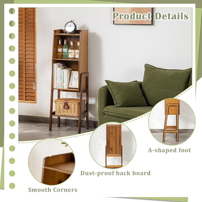 3 Tier Bamboo Bookcase, Classical Modern Bookshelf, Dispaly Shelves, Bamboo Wood Organizer Book Shelf for Living Room Home Office-Walnut, Medium