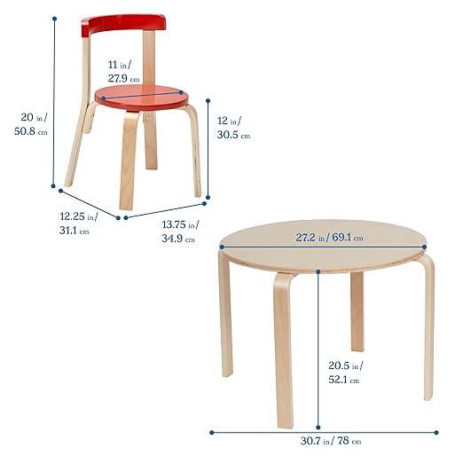 ECR4Kids Bentwood Table and Curved Back Chair Set, Kids Furniture, Assorted, 5-Piece