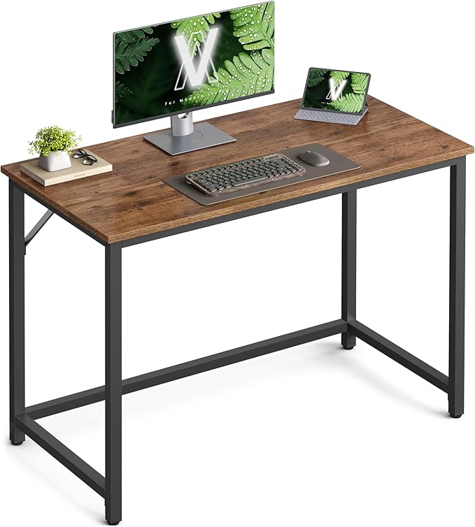 VASAGLE Computer Desk, Office Work Desk, for Small Spaces, 19.7 x 39.4 x 29.5 Inches, Industrial Style, Metal Frame, Hazelnut Brown and Black ULWD041B03