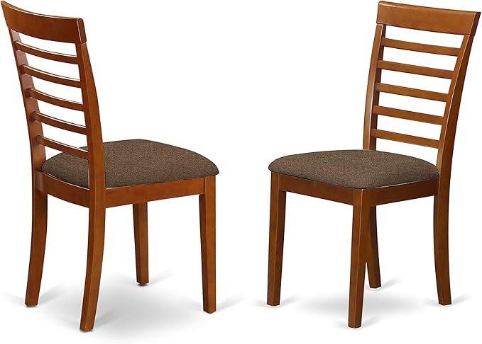 East West Furniture MILA3-SBR-C 3 Piece Dining Room Table Set Contains a Rectangle Kitchen Table with Butterfly Leaf and 2 Linen Fabric Upholstered Chairs, 36x54 Inch, Saddle Brown