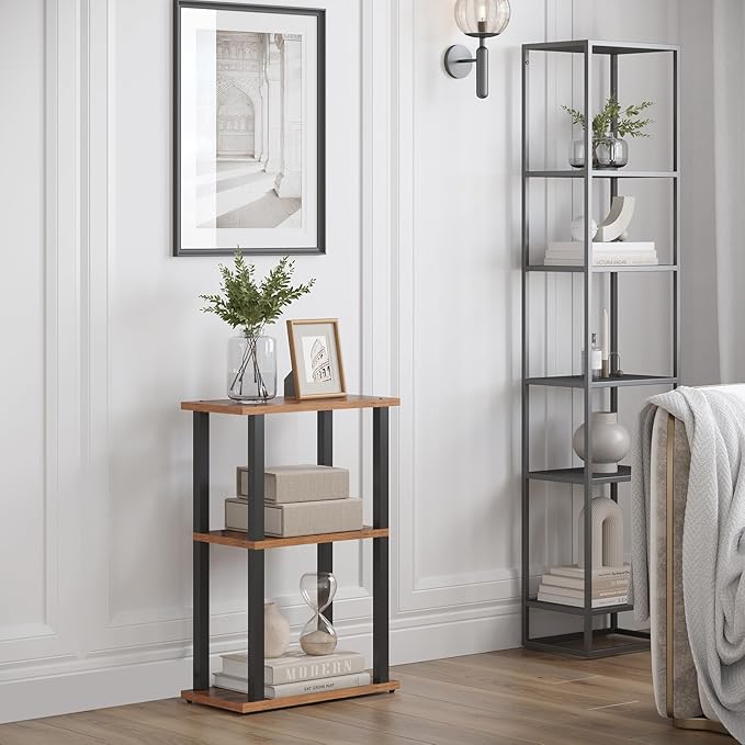 TUTOTAK Small Side Table, Narrow End Table, Bedside Table, Set of 2, Couch Side Table with Wheels for Living Room or Bedroom, Brown TB01BB0612