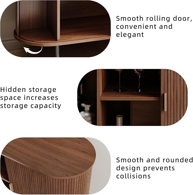 Buffet Sideboard Cabinet with Storage, 40" Fluted Cabinet with Sliding Door & Adjustable Shelf, Modern Accent Coffee Bar Console Table for Kitchen, Entryway, Walnut