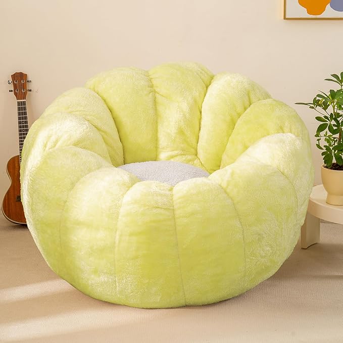 Pumpkin Bean Bag Sofa Chair for Adult, Beanbag Couch with Filler for Reading and Relaxation, Comfy and Lazy Sofa for Dorm, Apartment, Living Room and Bedroom, Grass Green