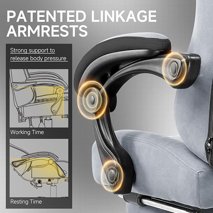 GTPLAYER Office Chair, Gaming Computer Desk Fabric Chair with Footrest, High Back Ergonomic Office Chair with Pocket Spring Lumbar Support and Linkage Armrests Adjustable Height Swivel for Home Task