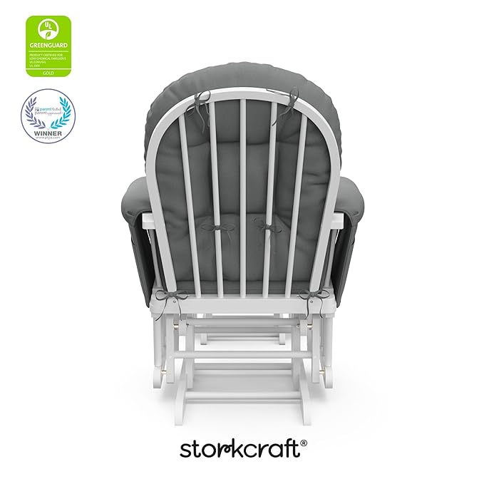 Storkcraft Premium Hoop Glider & Ottoman (White/Gray) — GREENGUARD Gold Certified Nursery Glider, Solid Wood Craftsmanship, Smooth-Gliding Nursery Chair and Ottoman, Award-Winning