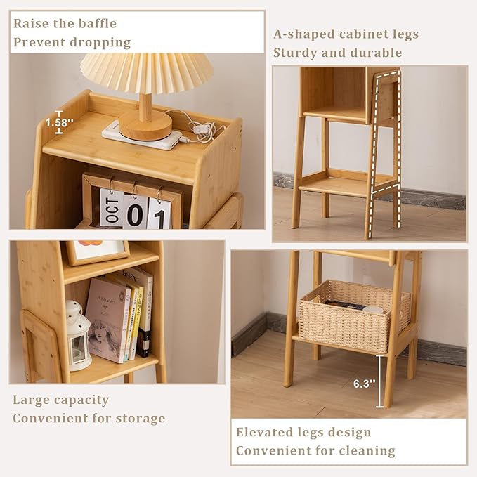 3-Tier Bamboo Bookshelf - Wood Bookcase Organizer with Open Shelves for Living Room & Home Office-Natural Medium
