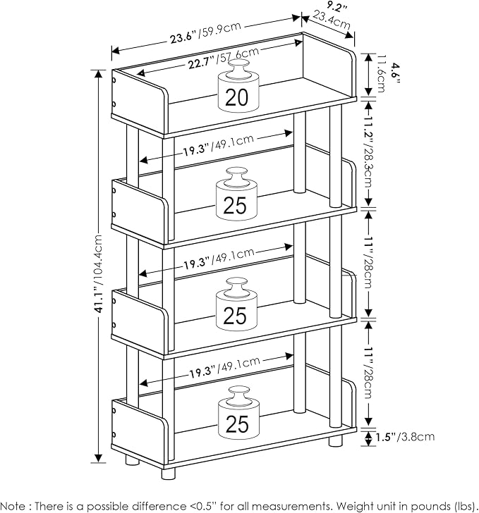 Furinno Turn-N-Tube 4-Tier Multipurposes Display Rack, Open Shelf Rack/Storage with Back & Side Panel, Walnut
