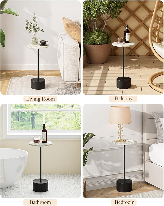 Drink Table Pedestal, Round Side Table, Drink Tables for Small Spaces, Pedestal End Table, Small Pedestal Table (Black)