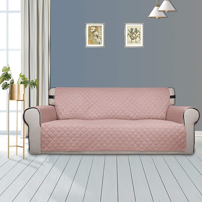 PureFit Reversible Sofa Couch Cover Water Resistant Couch Covers for 3 Cushion, Washable Furniture Cover with Non-Slip Foam and Adjustable Strap for Dogs, Pets (Sofa, Pink/Ivory)