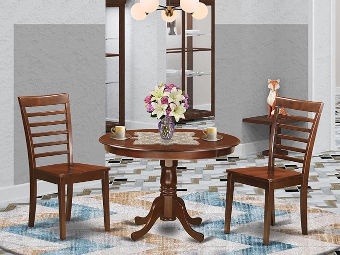 East West Furniture HLML3-MAH-W 3 Piece Dinette Set for Small Spaces Contains a Round Dining Table with Pedestal and 2 Dining Chairs, 42x42 Inch, Mahogany